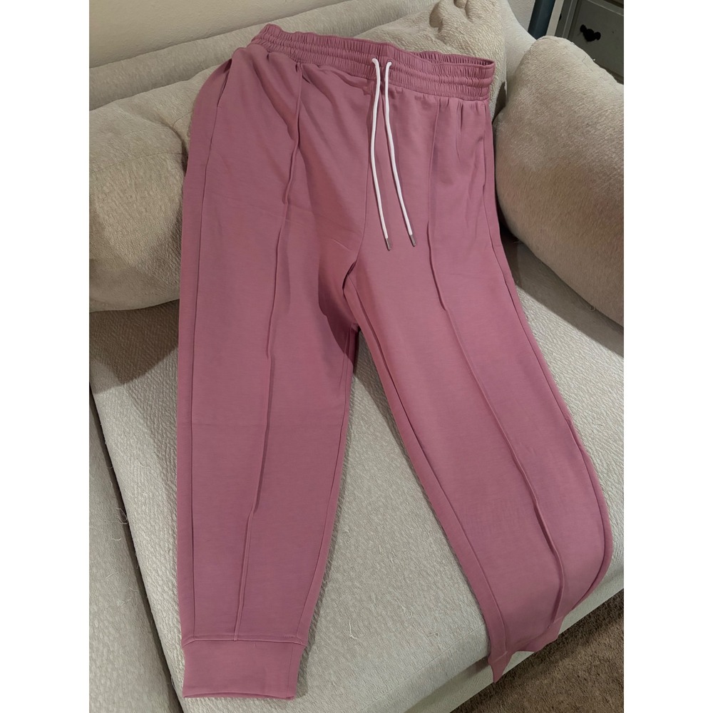 Zenana Soft Scuba Center Seam Line Drawstring Jogger Sweatpants 2x in pink